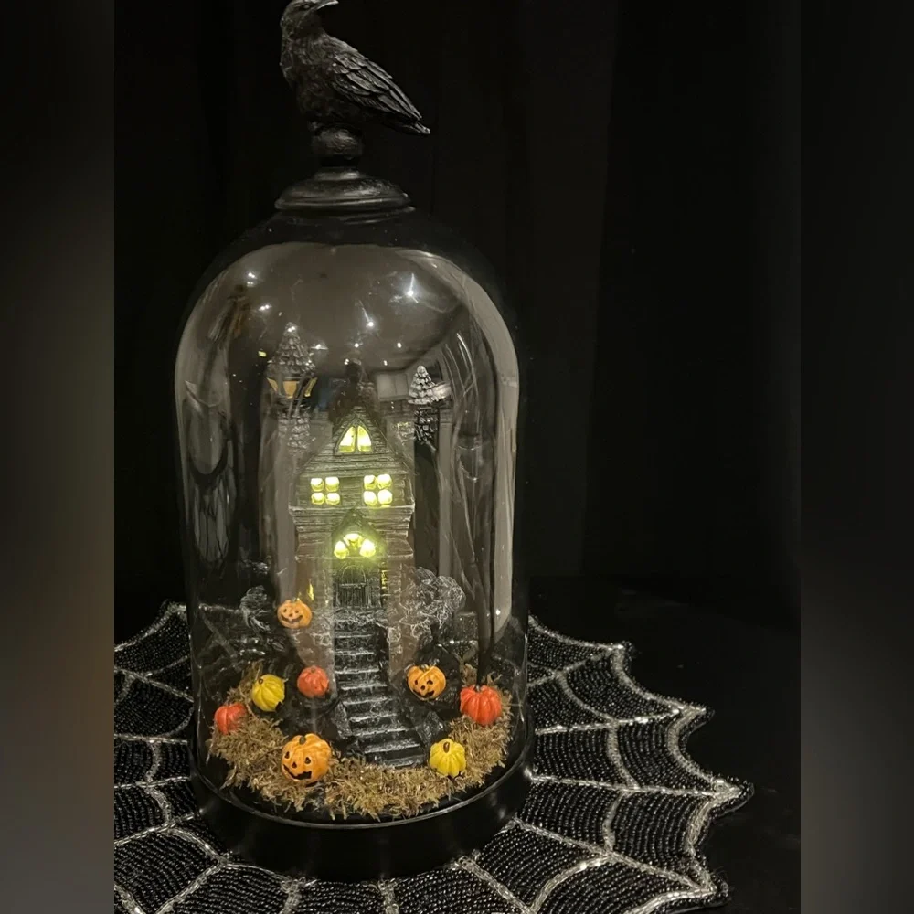 Martha Stewart Halloween Haunted House Light Up LED Glass Cloche Pumpkins New - Picture 7 of 15